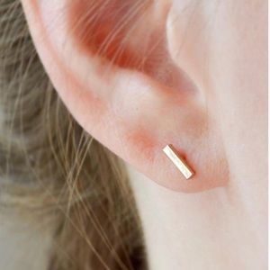 GOLD MINIMALIST Bar Stud Stainless Steel Earrings With Gift Bag